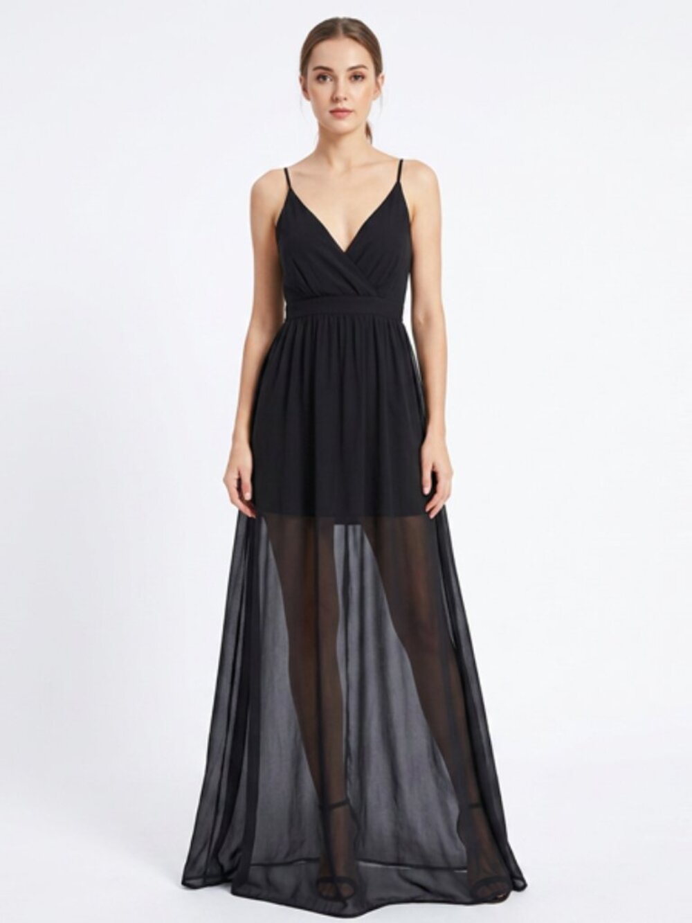 Revamped crossed back spaghetti Strap maxi split dress Size Large